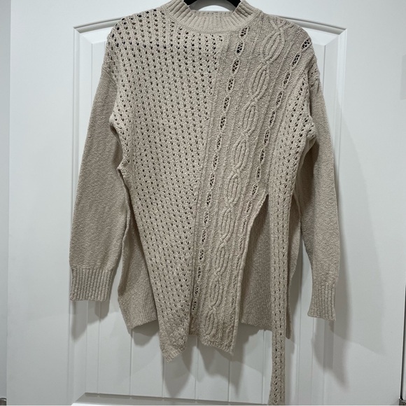 FREE PEOPLE Washed Muslin Tunic pullover sweater Size XS tan/cream high slit - Picture 2 of 13